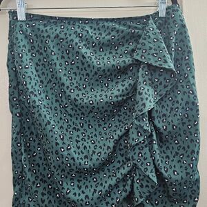 Nasty Gal Teal Leopard Ruffle Wrap Skirt